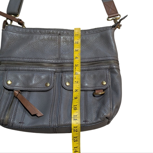 Fossil Morgan Crossbody Traveler Bag Grey Brown Leather Soft Purse - Picture 11 of 11